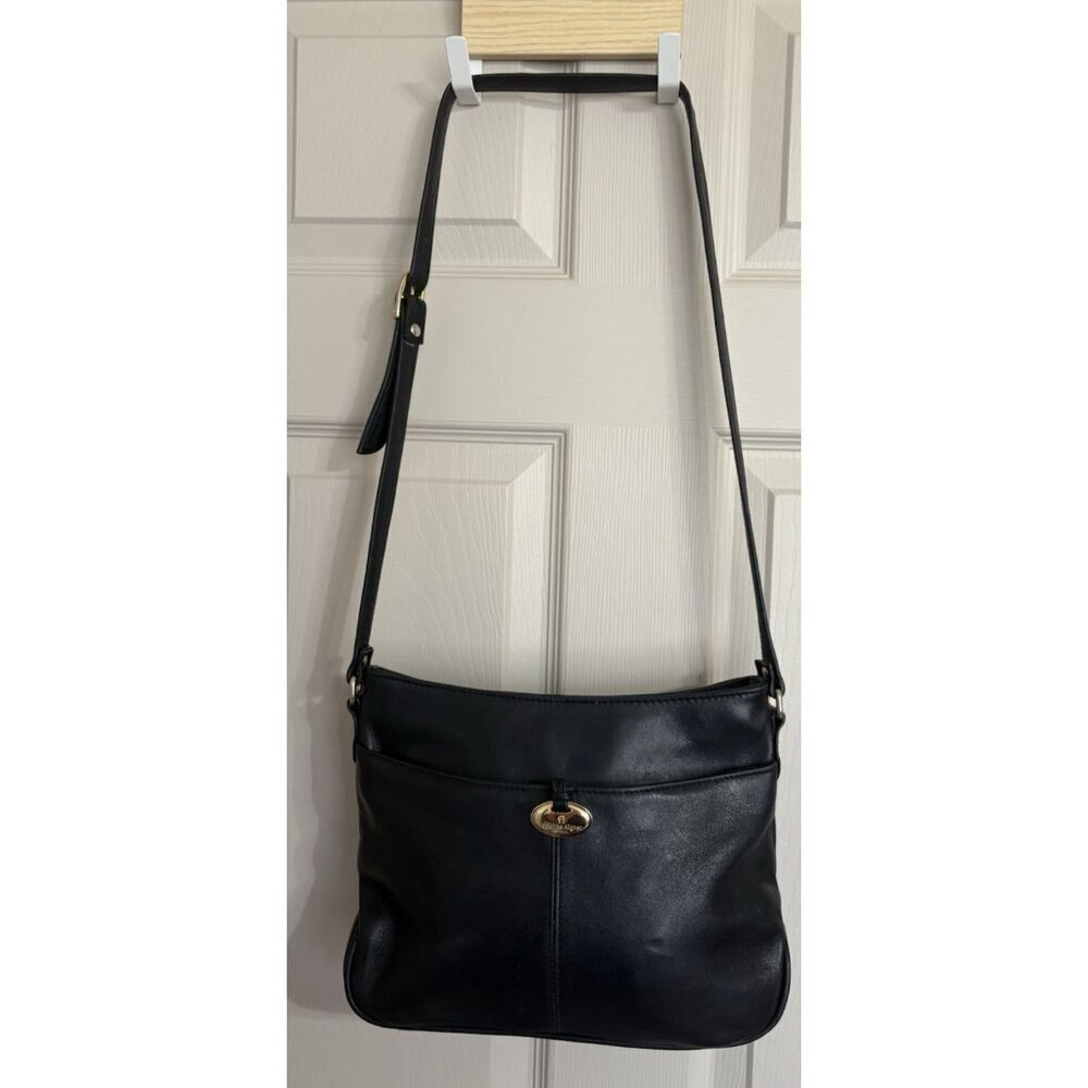 Etienne Aigner Black Leather Shoulder Handbag with Gold Hardware Vintage